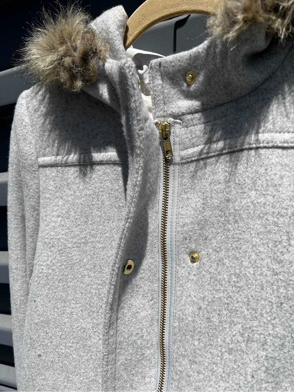 J. Crew Light Gray Wool-Blend Pea Coat with Faux Fur Trim - Picture 4 of 7